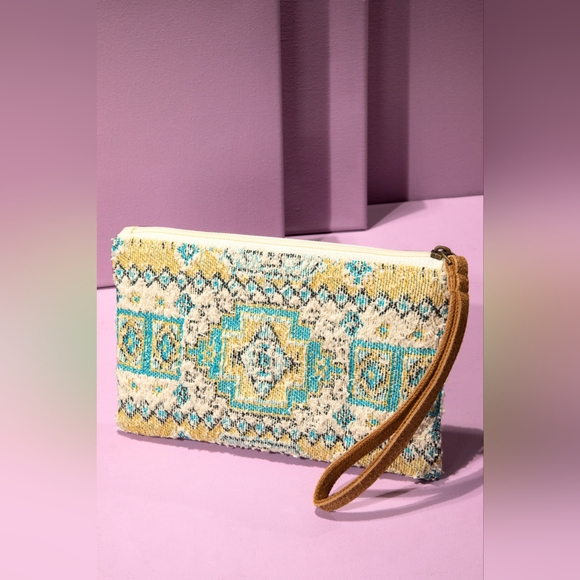 Colorful Handmade Hand Beaded Wristlet Clutch - Ethnic Inspired Geometric Design - Picture 3 of 7